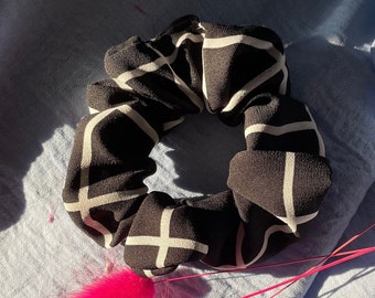 Black and White Grid Pattern Handmade Scrunchie