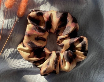 Leopard Print Handmade Luxury Satin Scrunchie