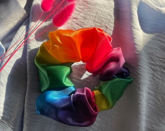 Rainbow Satin Handmade Scrunchie