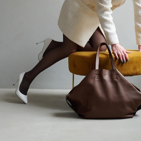 Brown Leather Tote - Etsy