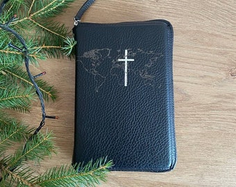 Leather bible cover with zipper, Personalized bible case, First communion gift