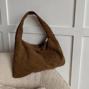 Brown suede hobo bag, Sardine bag,  ita bag crossbody, woven leather bag