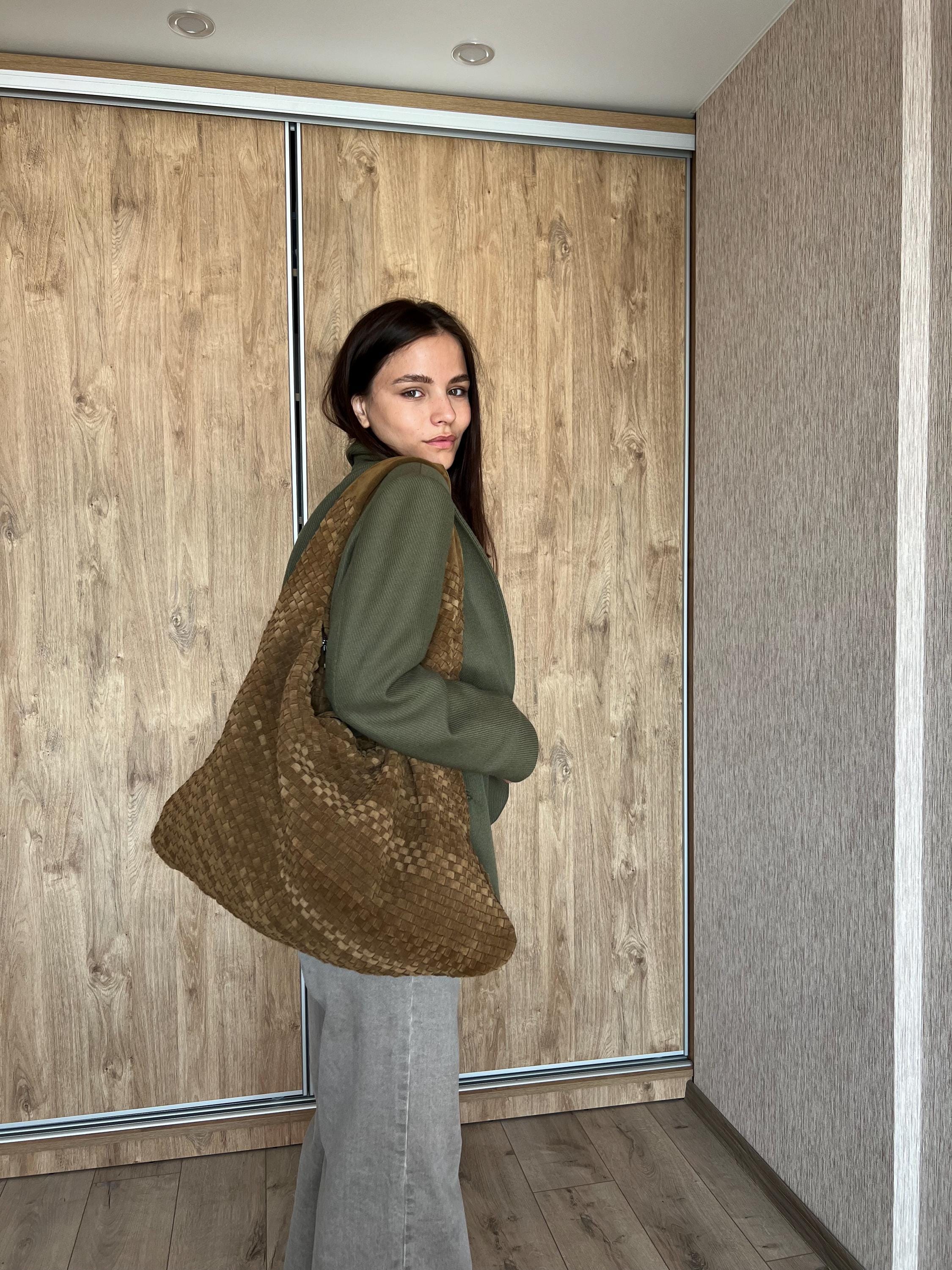 Dragon diffusion bag, cappuccino color bag, large suede bag, brown hand woven bag, coffee hobo bag, casual leather bag, girlfriends gift