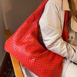 Red leather hobo bag, Sardine bag,  ita bag crossbody, woven leather bag