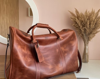 Brown leather travel bag / Leather duffle bag men / Christmas gifts / Weekender bag leather /Leather overnight bag