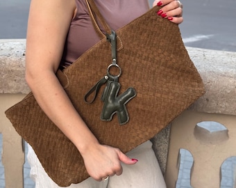 Solid suede handbag, genuine leather shoulder bag, large everyday pouch, minimalist work bag