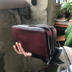 Cartera de viaje de cuero, billetera de cuero hecha a mano, billetera con cremallera, billetera de cuero para hombres