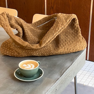 large suede bag,
hand woven bag,
casual leather bag,
classic color bag,
custom shoulder bag,
genuine leather bag,
golden hobo bag,
Sardine bag,
woman working bag,
shoulder bag,
suede slouchy bag,
girlfriend gift,
birthday gift,
