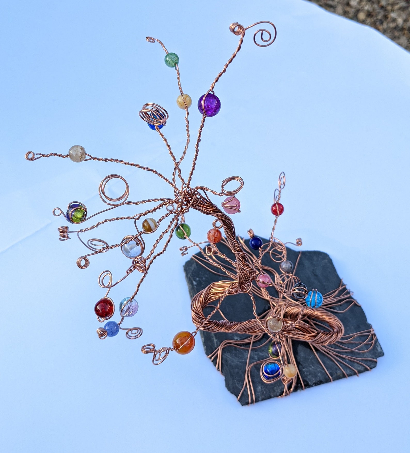 Copper Wire Tree With Glass Beads Etsy