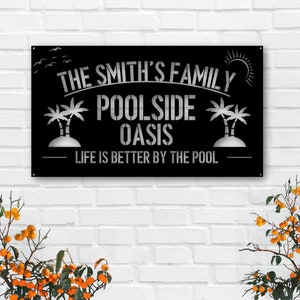 Pool Sign-Custom Family name poolside Bar & Grill Sign-Bar Signs-Personalized Bar Sign-Custom Signs-Wedding Gift-Father's Day Sign