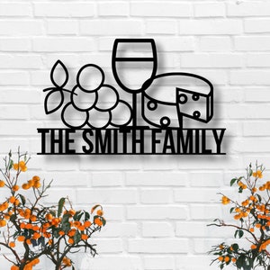 Custom Metal Family Name Sign: Wine & Cheese Decor
