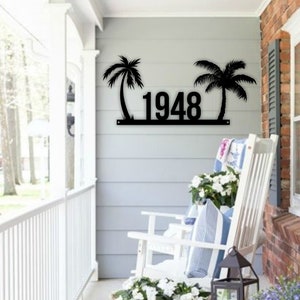 Custom Metal Address Sign: Palm Tree Beach House Decor