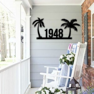 Custom metal address sign-palm tree address sign-address plaque-address number signs-beach house decor-metal wall art-metal house numbers