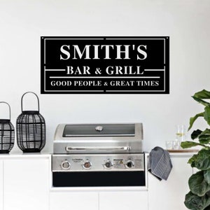 Personalized Bar & Grill Metal Sign - Custom Backyard BBQ Decor