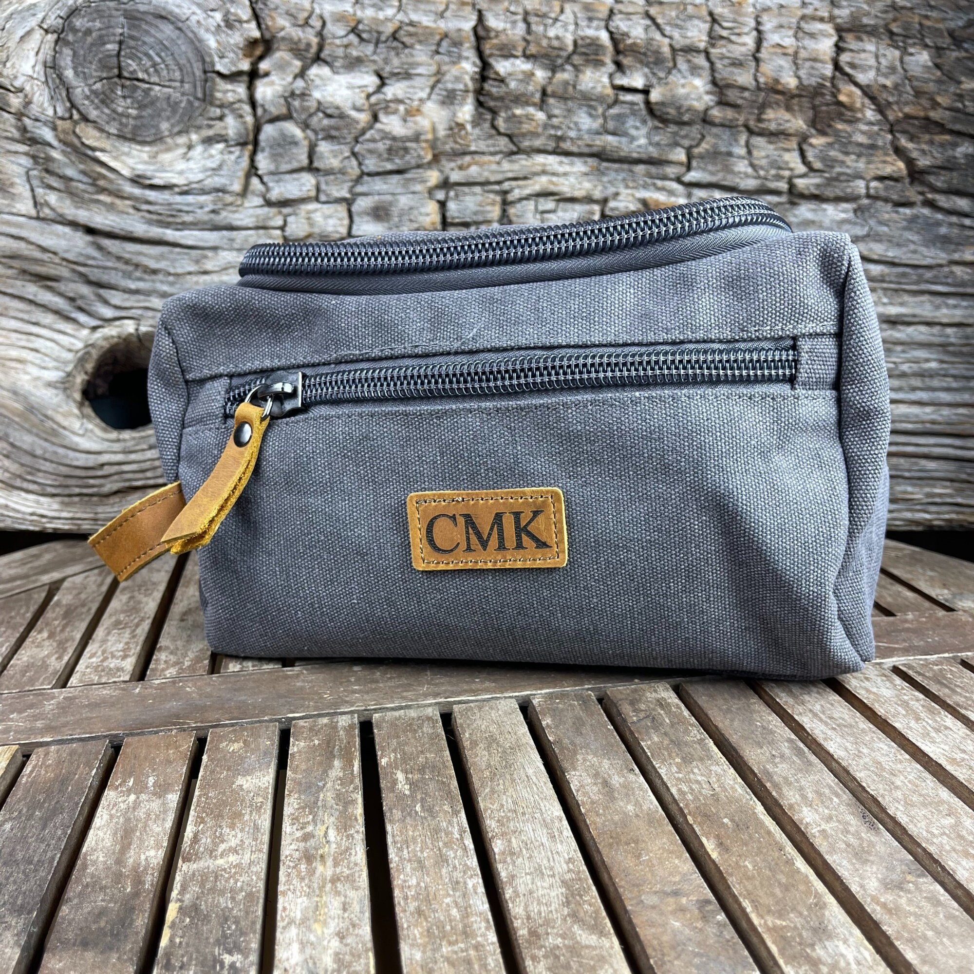 Personalized Canvas Toiletry Bag: Engraved Leather Dopp Kit