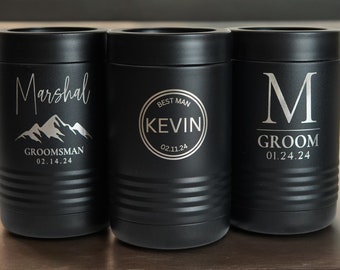 Groomsmen Customized Metal Can Cooler-Engraved Metal Can Holder-Monogrammed Beer Can Cooler-Personalized Can Cooler-Gift for Man