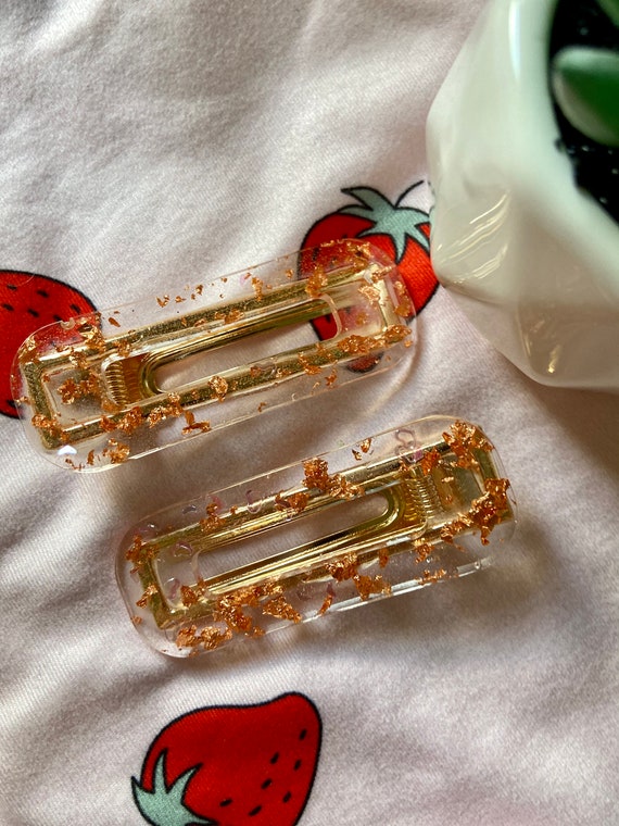 Rose gold and black Resin hair clips