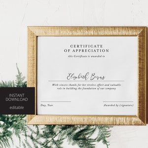 Certificate of Commendation Template Years of Service Award Employee