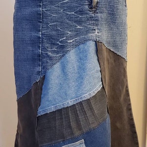 Dazzling Asymmetrical Denim BOHO Patchwork Skirt, size 13/14