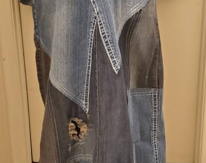 Boho chic long denim skirt