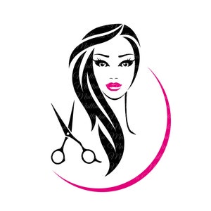 Può includere: Illustrazione in bianco e nero di una donna con i capelli lunghi e un paio di forbici. I capelli della donna sono acconciati in un cerchio attorno alla sua testa e le forbici sono posizionate nel cerchio. Lo sfondo è bianco.