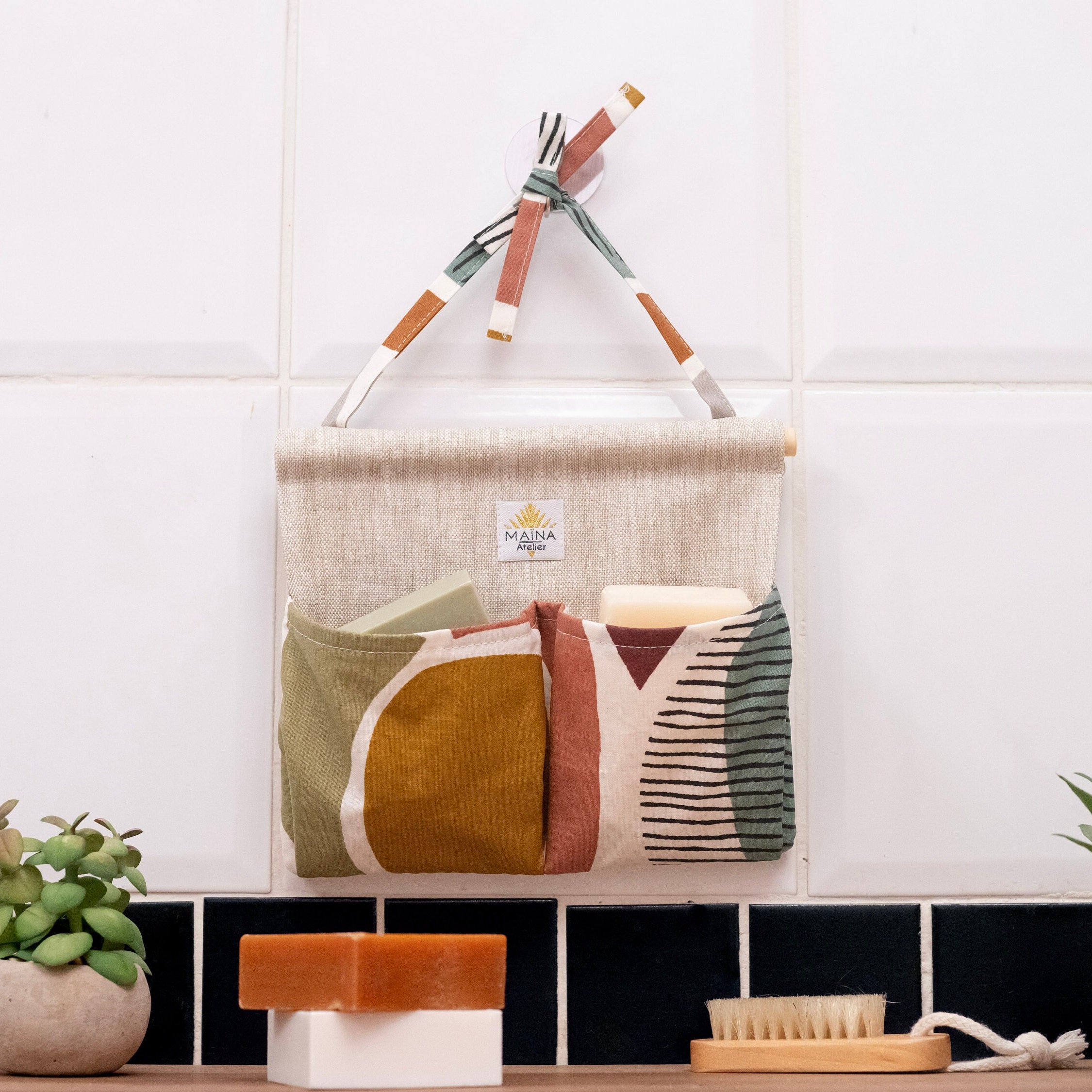 Porte Savon Mural Pour La Douche, Porte en Tissu Imperméable, Rangement Cosmétique Solide