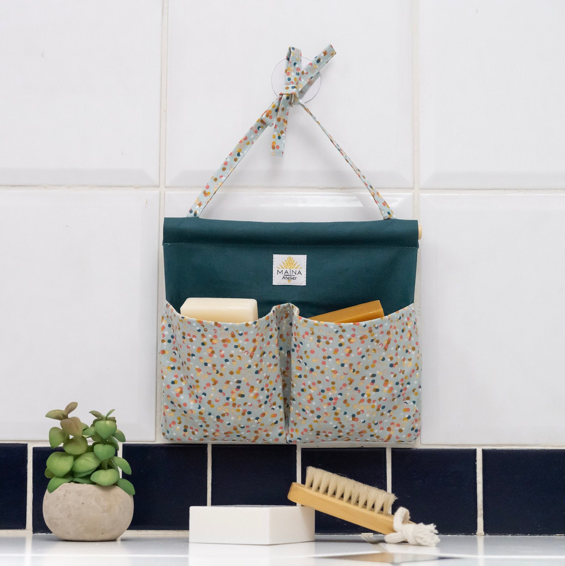 Porte Savon Mural Pour La Douche, Porte en Tissu Imperméable, Rangement Cosmétique Solide