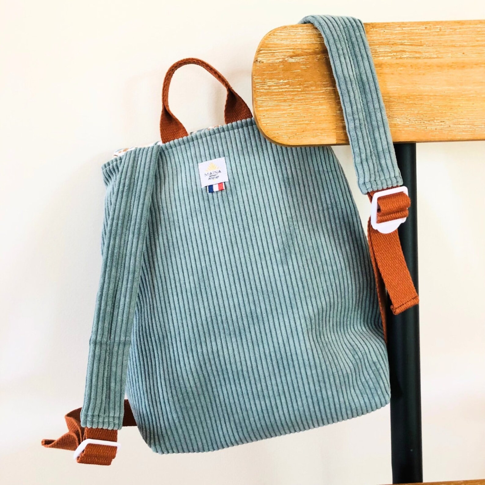 Sac à Dos Enfant Personnalisé Avec Nom - Velours Côtelé - Broderie De Prénom Et Fleurs - Pour École, Voyage - Cadeau Anniversaire Ou Noël