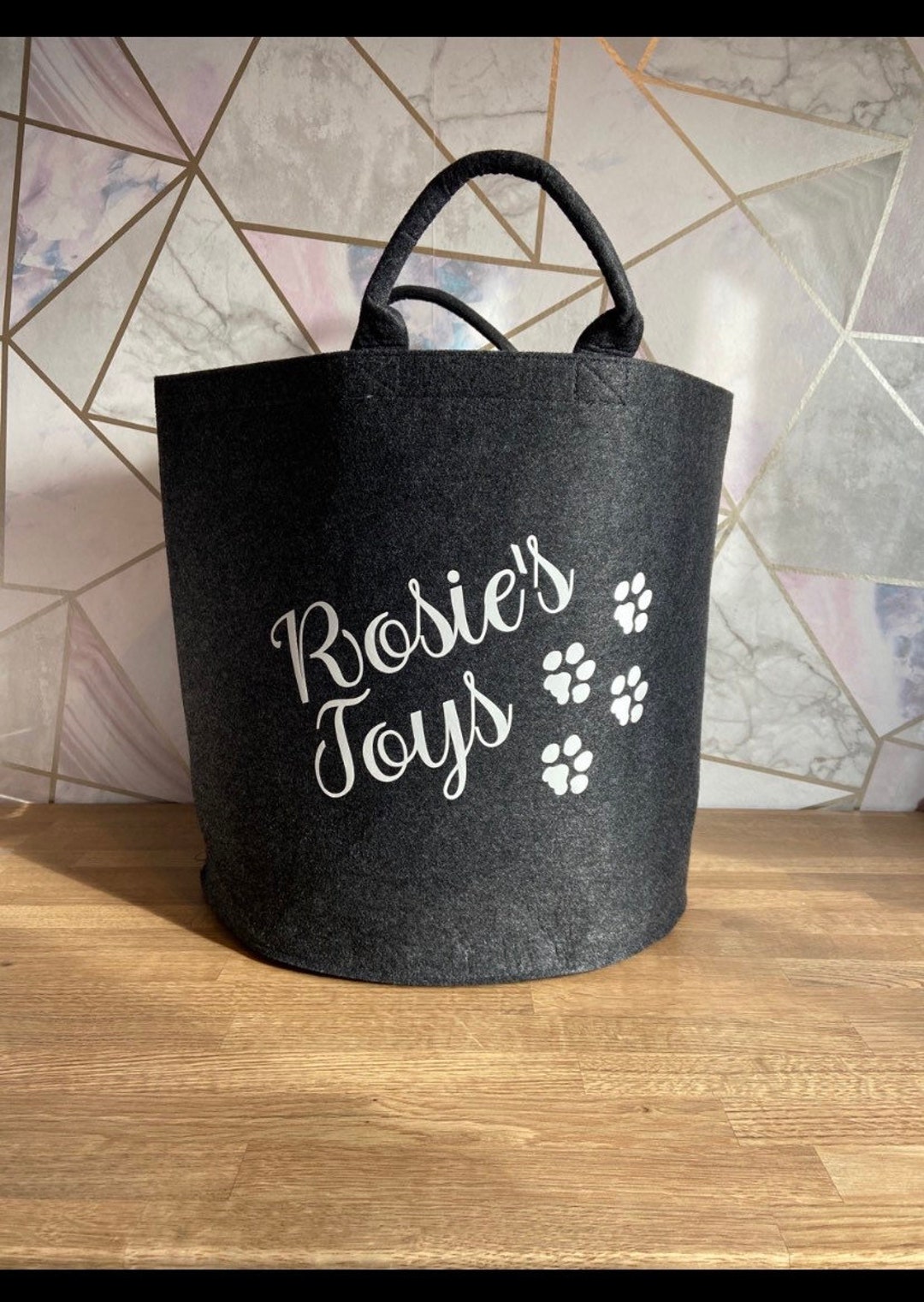 Personalised Felt Dog Toy Basket, Dog Toy Box, Dog Storage Basket
