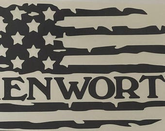 Black Kenworth American Tattered Flag Decal Sticker 4.5" x 8"