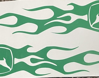 Green John Deere Flames Decal Sticker 1.75"x7"
