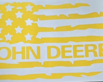 Yellow John Deere American Tattered Flag Decal Sticker 4.5" x 8"