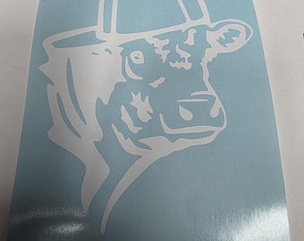 Cow Backwards Hat Decal Sticker 4.25"x5" Cow And Hat Decal