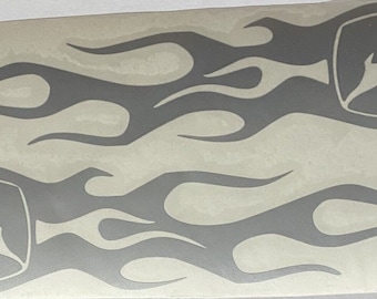 Silver John Deere Flames Decal Sticker Metallic 1.75"x7"