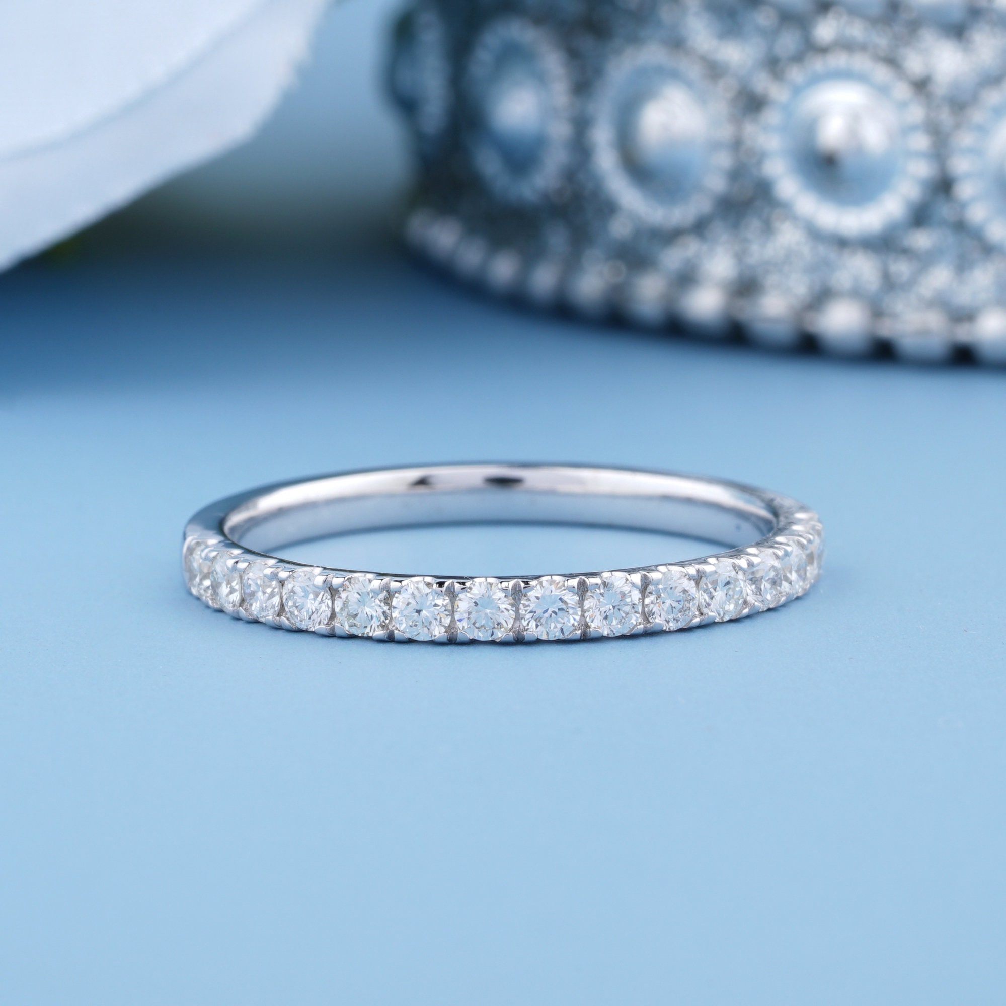 1 CT 100% Natural Certified Micro Pave Round Diamond Half Eternity Wedding Ring