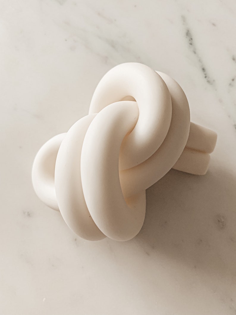 Overhand clay knot in porcelain home decor paperweight ornament image 1