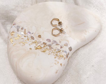 Trinket Jewellery dish tray with  mother of pearl and gold leaf