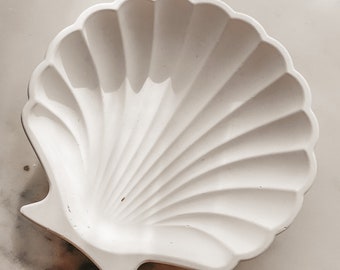 Jesmonite Shell plato de baratija blanca decoración del hogar estética