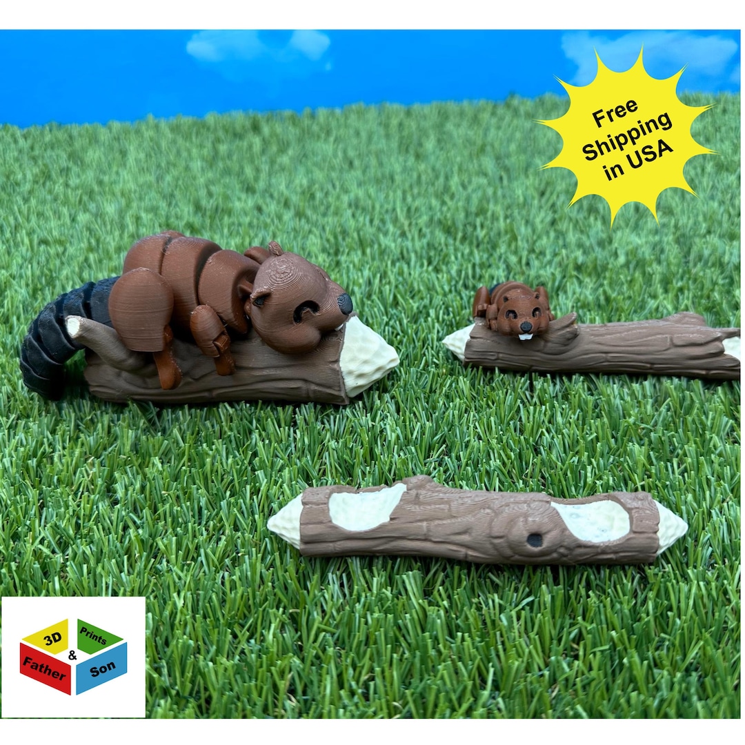 Beaver Family Articulated Fidgets W/optional Trash Can, Logs, or Tree ...
