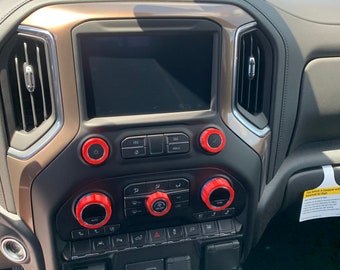Red Aluminum Control Knob Covers For Chevy Silverado 2019+ - 10pc Interior Trim Set