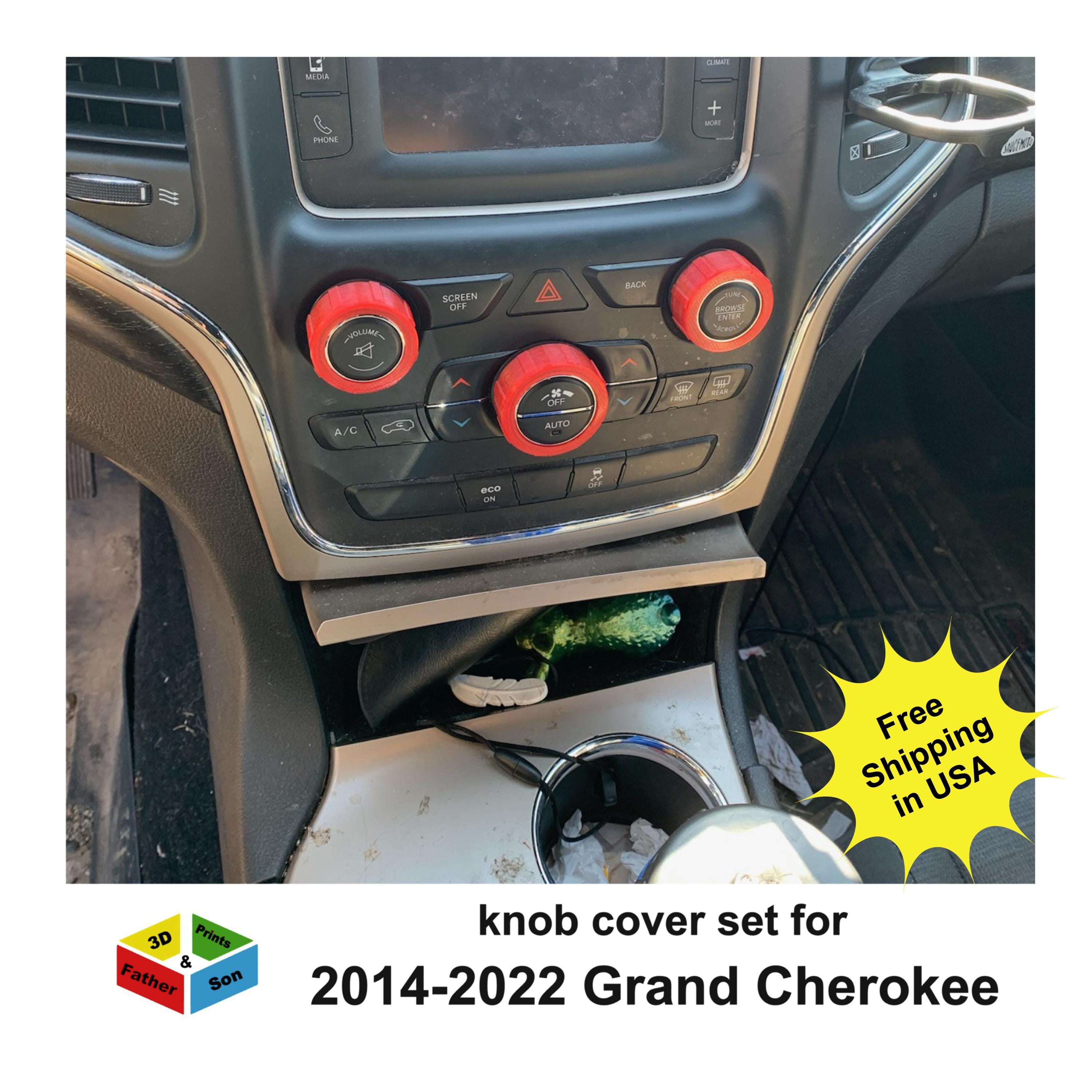 Produktbild von AC Button Covers Red Aluminum AC & Radio Knob Covers For Jeep Cherokee & Grand Cherokee 2014-2023 2014 Jeep Grand Cherokee Accessories