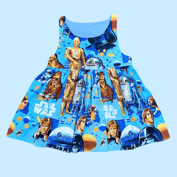 Sleeveless Jumper Frock Pinafore Tank Shift Dress — Star Wars Mandalorian Boba Fett Obi Wan Yoda Vintage 70s Nostalgia Upcycled Bed Sheet