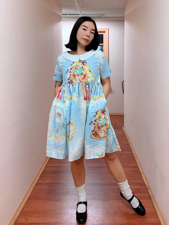 【年内までの掲載】birthday bash Fur Collar Mantle Short Sleeve Gathered Peter Pan Collar Babydoll Dress