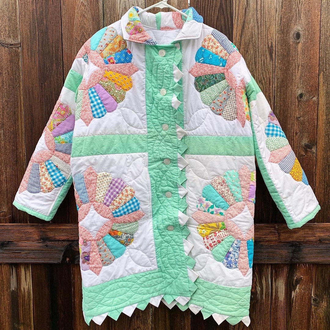 Dresden Plate Vintage Quilt Long Chore Coat Mint Green & - Etsy