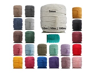 Macrame yarn 5 mm | 23 colors | Length: 10m, 50m, 100m | thickness 5 mm | 100% natural cotton cotton yarn yarn for DIY recyclable cord