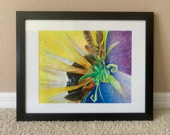 Gorilla Sonnenblume | Original 16x20 Gemälde (wunderschönes gerahmtes Kunstwerk, handgemalt, Blume, Federn, Inspiration, Dekor, Geisttier)