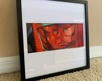 Dave: 2001 | Original Framed Drawing (fine artwork, 2001 a space odyssey, Stanley Kubrick, HAL 9000, astronaut, space helmet, red copic)