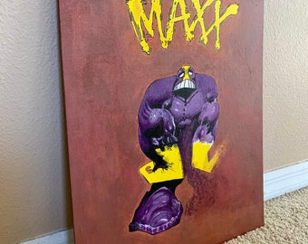 The Maxx 17 | Original 16x20 Painting (comic book fan artwork, Sam Kieth tribute, image comics, mtv, purple superhero, surreal, gritty)