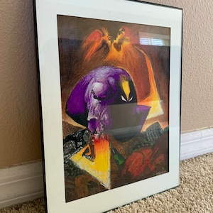 The Maxx 13 / Original Framed Drawing (ilustraciones de fans de cómics, tributo a Sam Kieth, imagen, mtv, superhéroe púrpura, oscuro, arenoso, surrealista)