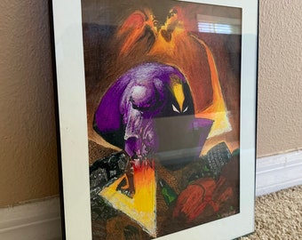 The Maxx 13 | Original Framed Drawing (comic book fan artwork, Sam Kieth tribute, image, mtv, purple superhero, dark, gritty, surreal)